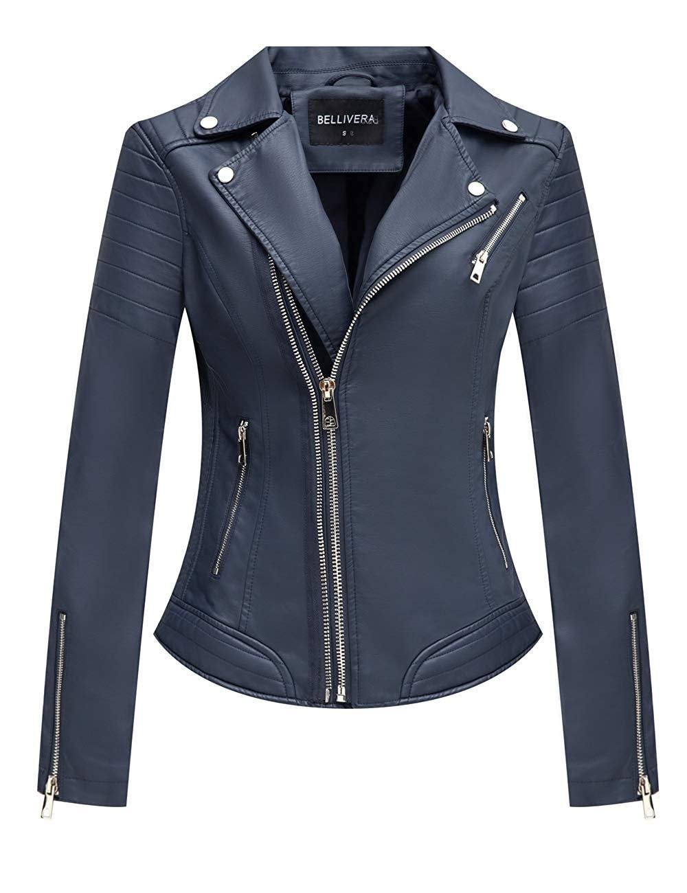 Women's Faux Leather Jacket，Moto Casual Short Coat for Spring and Fall