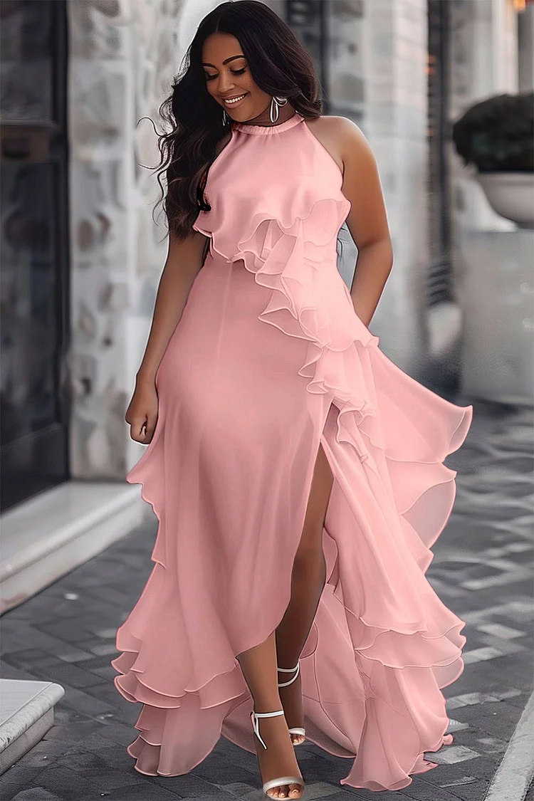 Xpluswear Design Plus Size Wedding White Halter Collar Sundress