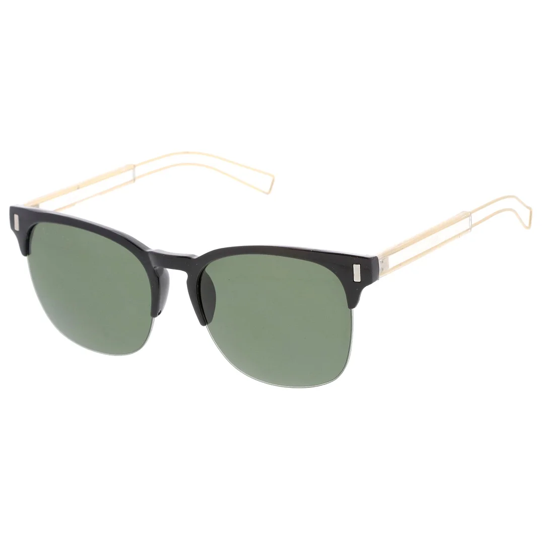 Semi Rimless Wire Hook Temples Square Lens Horn Rimmed glasses 56mm