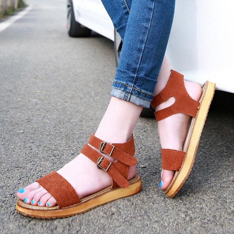 Tan Suede Summer Sandals Open Toe Flats All Size Avaliable |FSJ Shoes