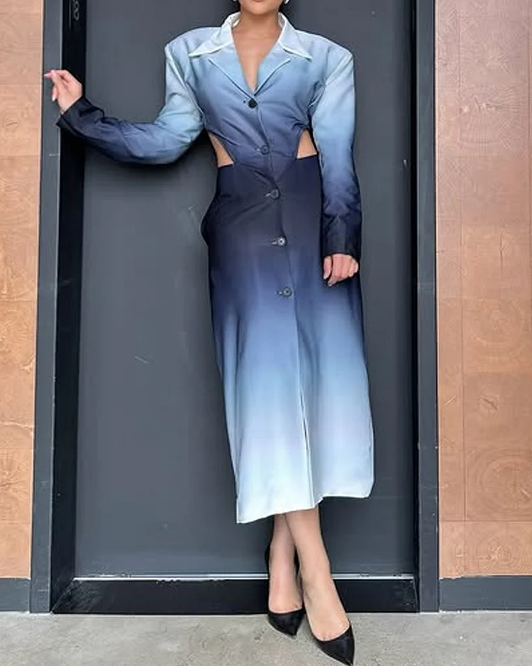 Long Sleeve Gradient Cutout Dress