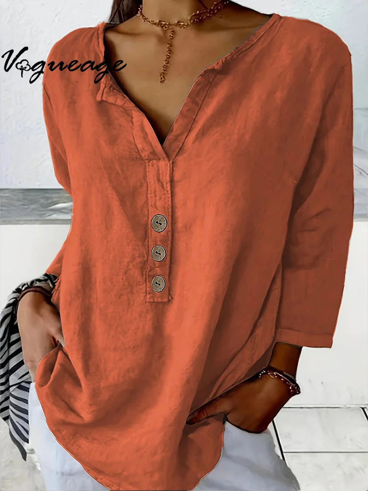 Fashion Solid Color Notch Collar Casual Button Women's Shirt