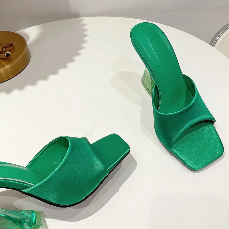 Female Crystal High Heels Slippers 2022 New Peep Toe Casual Slides Flip Flops Shoes Woman Fashion Pumps Ladies Sandals For Woman