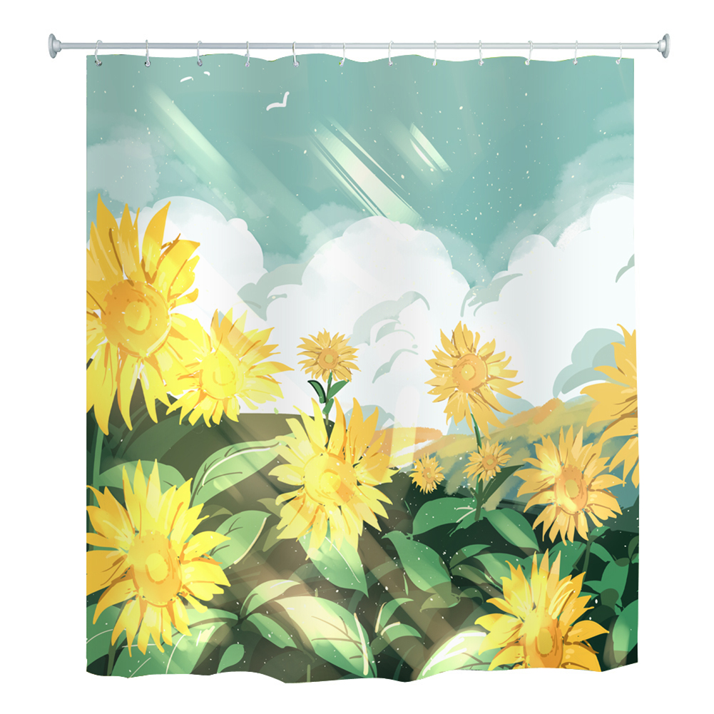 

Sunflower Printed Shower Curtain Waterproof Bathing Cover with 12 Hooks (E, 501 Original