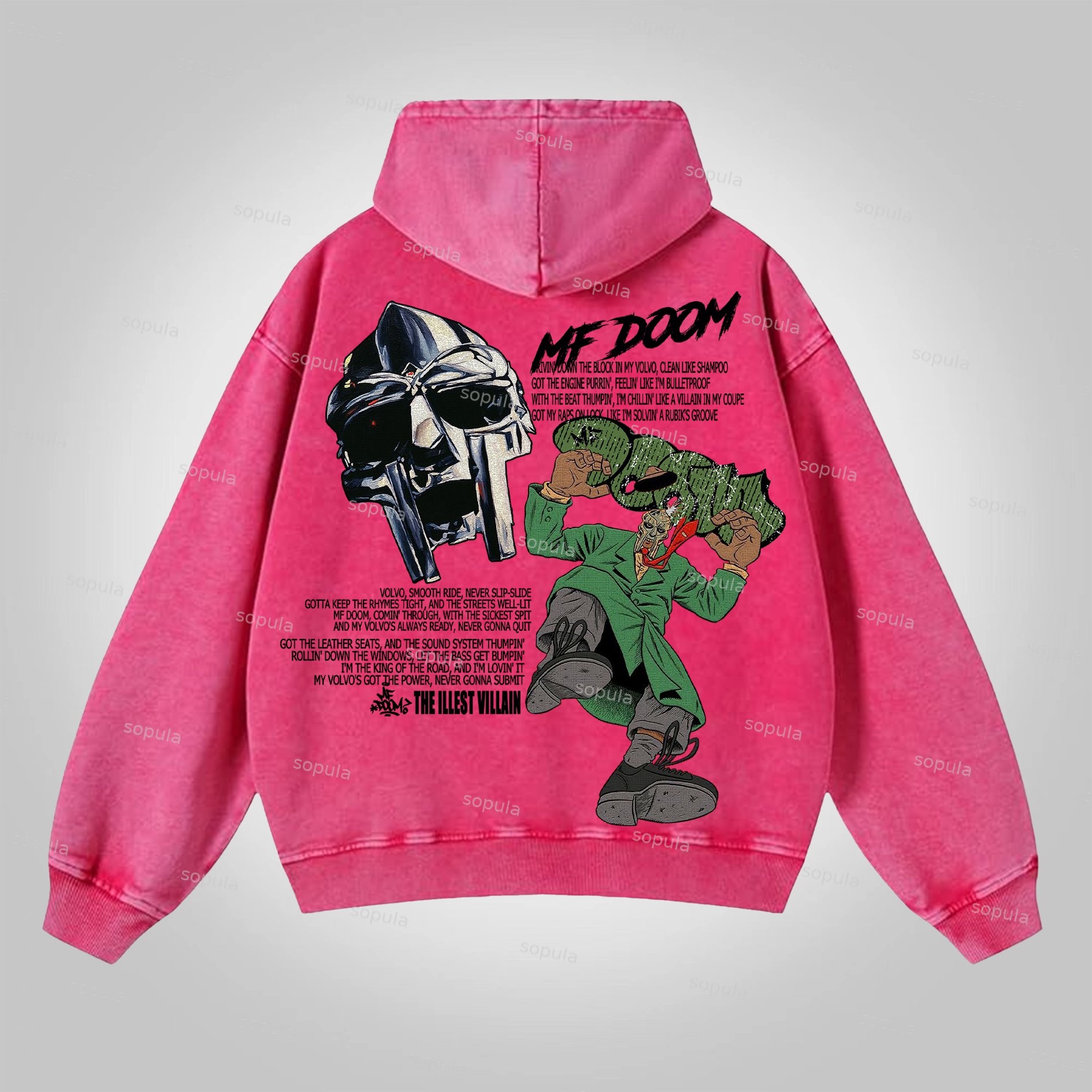 Sopula Vintage The Illest Villain Mf Doom Graphic Washed Zip-Up Hoodie