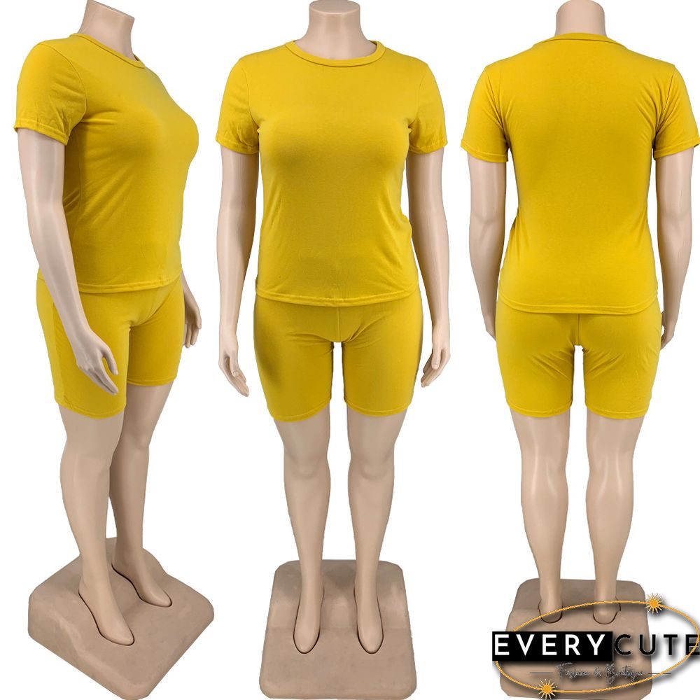 Plus Size Summer Casual Solid Color Short Sleeve Round-neck T-Shirt