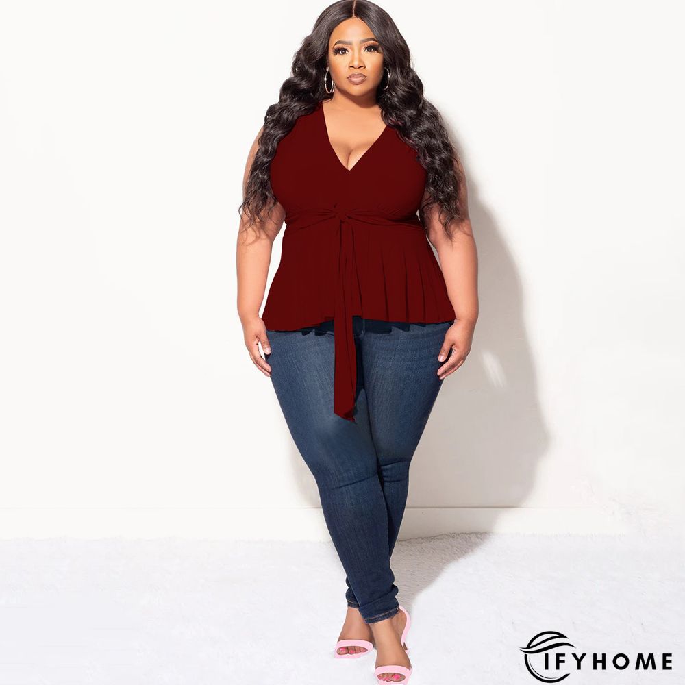 Solid Color V Neck Sleeveless Tie Fashion Summer T-Shirt Top | IFYHOME