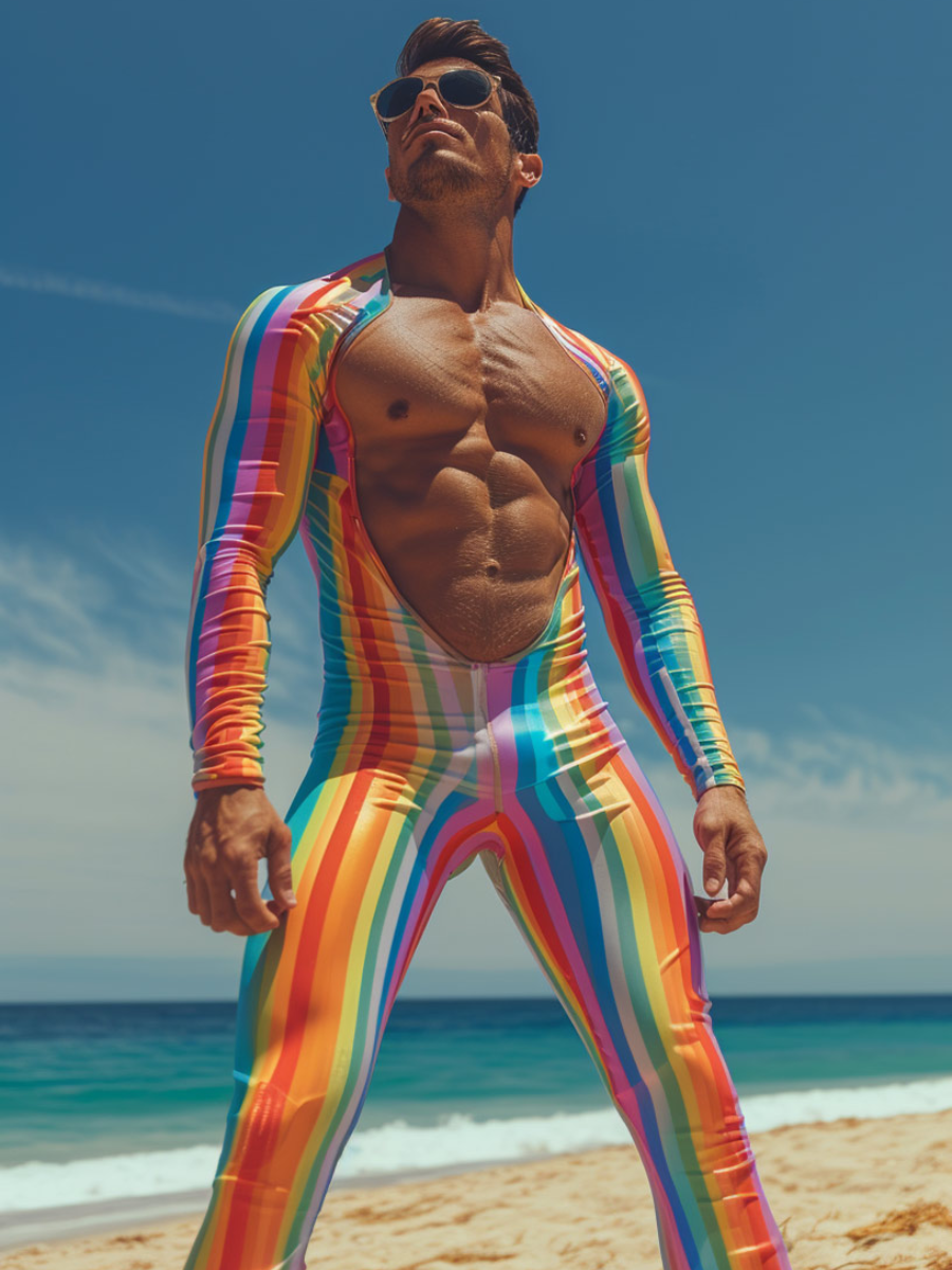 Men's Rainbow One-piece Long Swimsuit