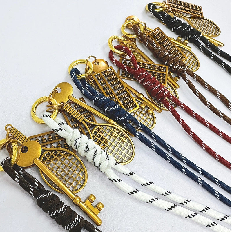 Handbag Pendant Accessories Ornaments Keychain Vintage Gold Tennis Rackets Miu Series Hand-Woven Mobile Phone Lanyard