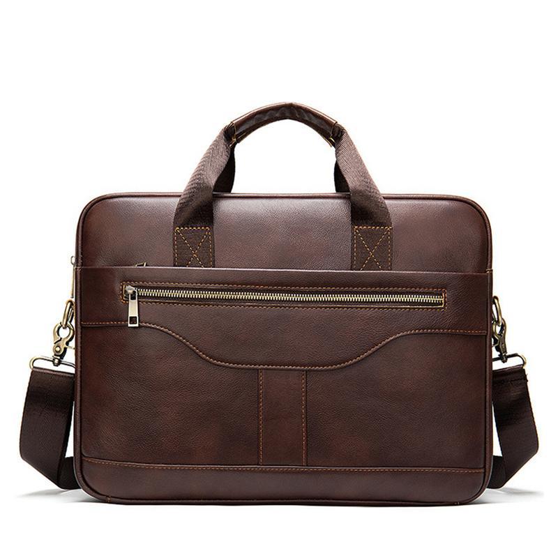 Great Quality Antique Brass Hardware Organizational Layout Leather Briefcase