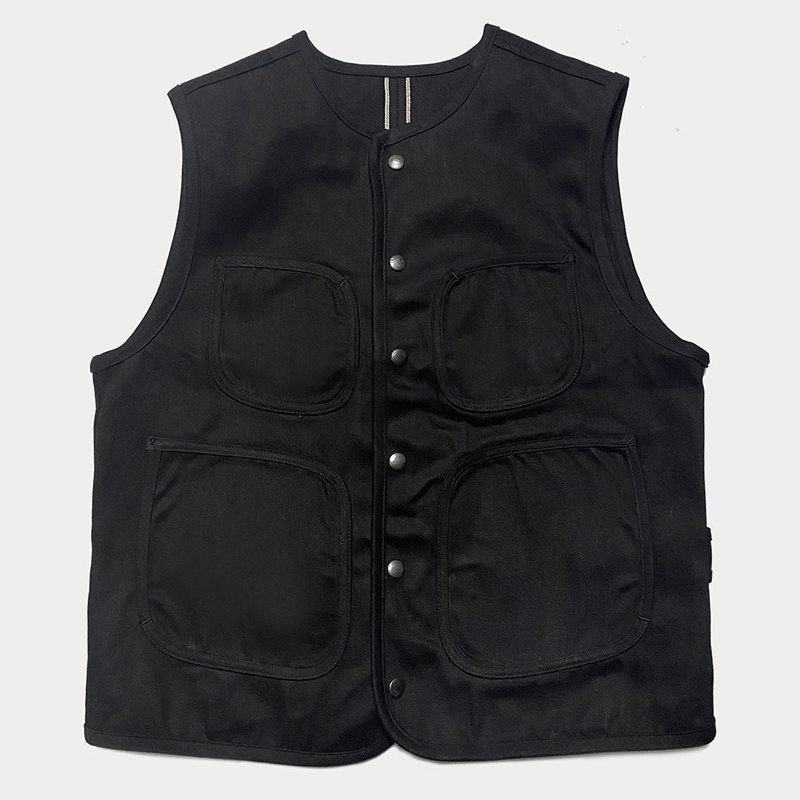13.8oz Round Neck Black Single Breasted Vest