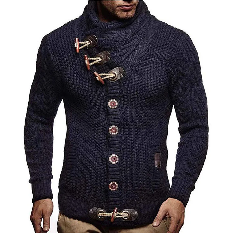 BrosWear Retro Warm Turtleneck Sweater blue