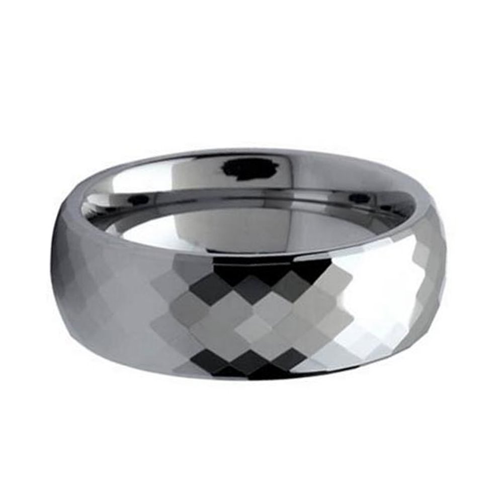 Silver Couple Wedding Ring Dome Multi Faceted Tungsten Rings
