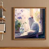 Cat And Flowers On The Windowsill-Full Embroidery-2 Strands 18CT Stamped Cross Stitch-30*30CM