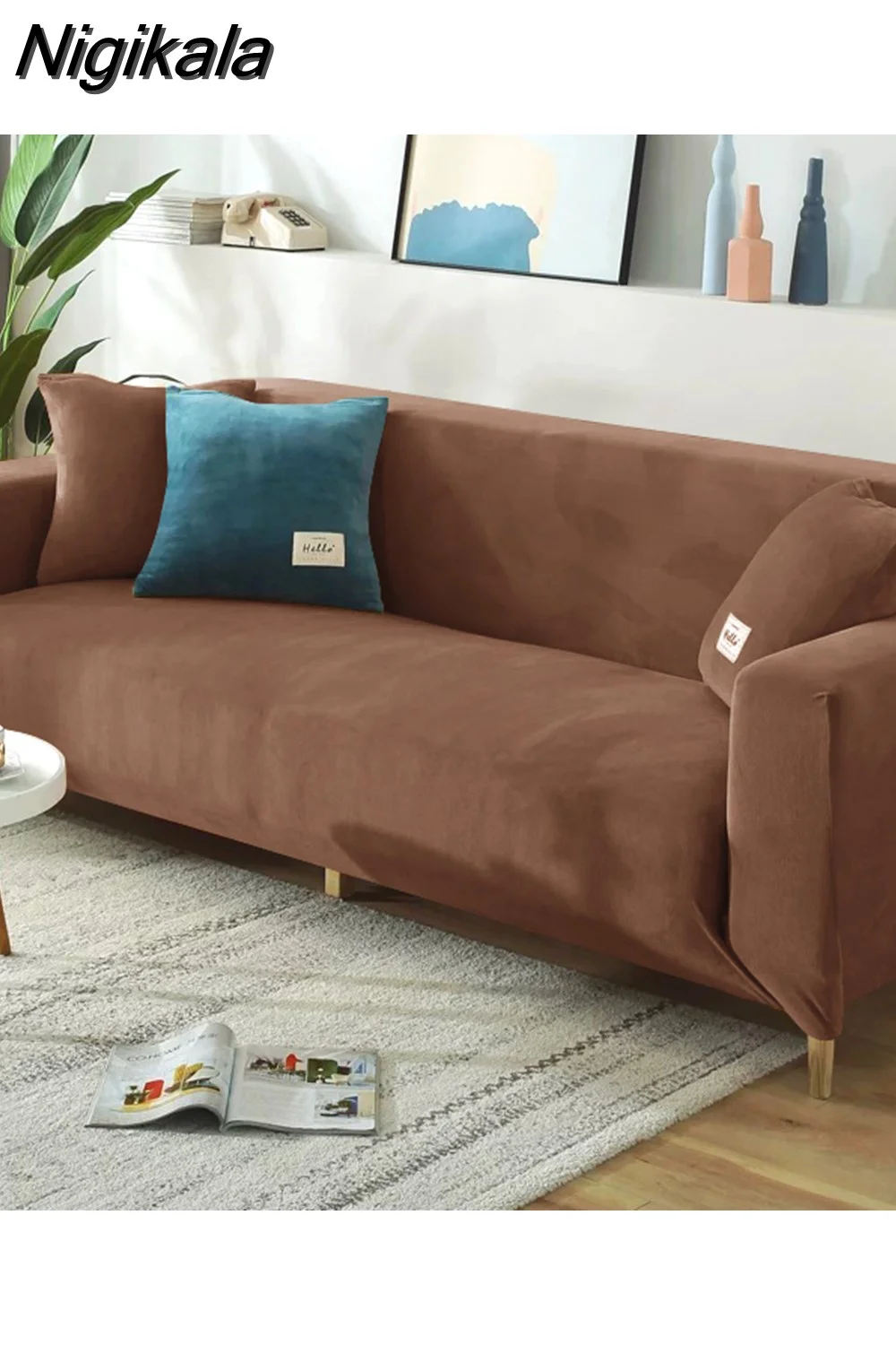 Nigikala Seater Velvet Sofa Cover Elastic Sectional Couch Slipcover L Shaped Corner Armchair Chaise Lounge Covers for Living Room