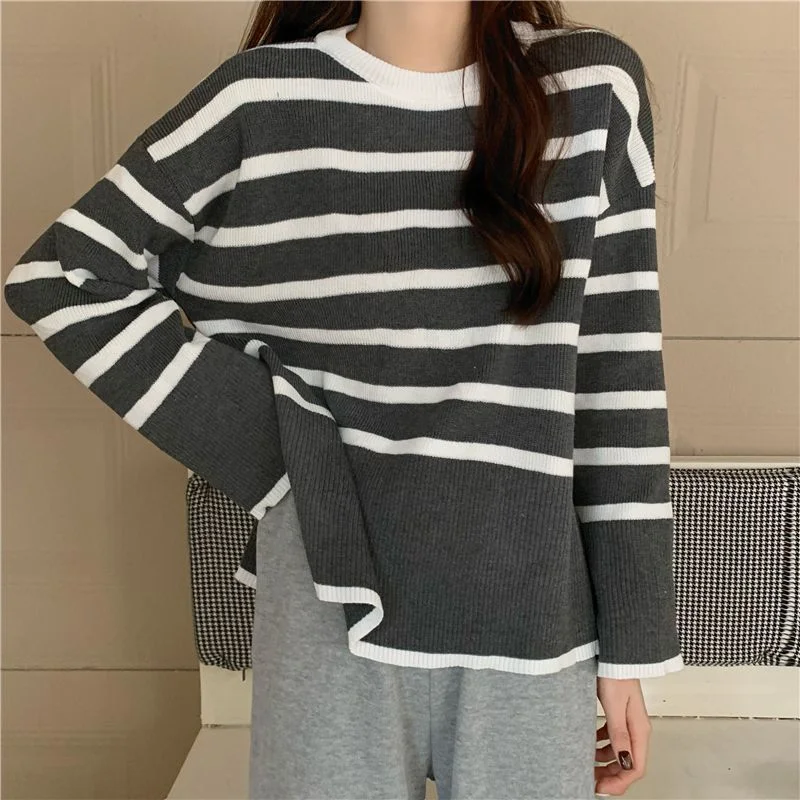Uveng Uveng Renovation Striped Sweater Women's New Retro Mini-Designed Knitted T-Shirt Tide In Autumn