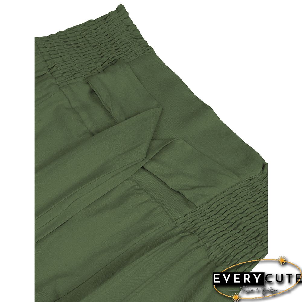 Green Ruffle Hem Tie Waist Wide Leg Culotte
