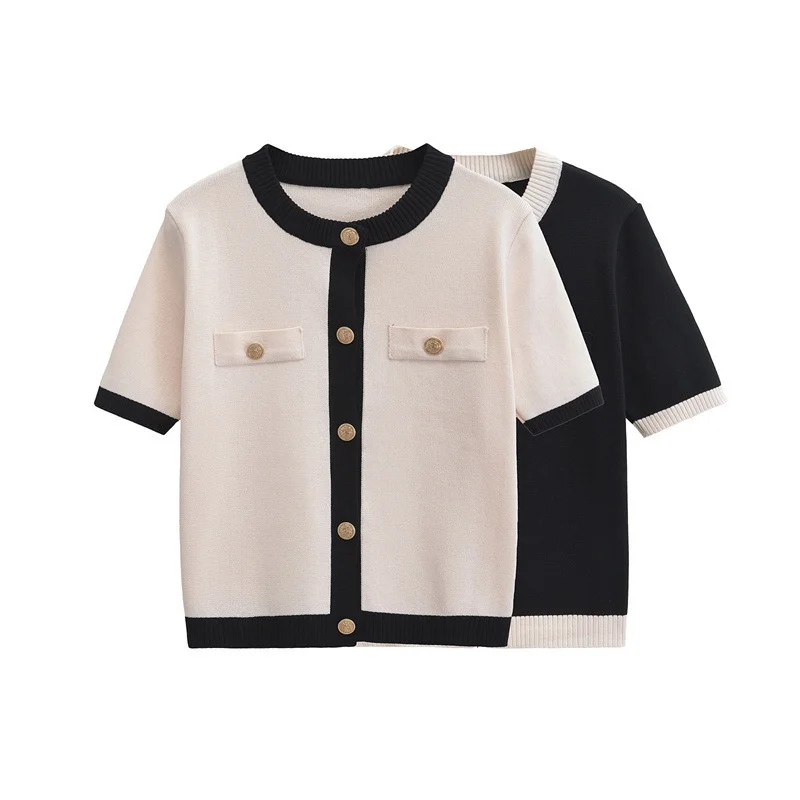 Nigikala Nigikala Single! New Women's Fashion Leisure Collar Short Sleeve Single Buckle Knitted Shirt 1822106