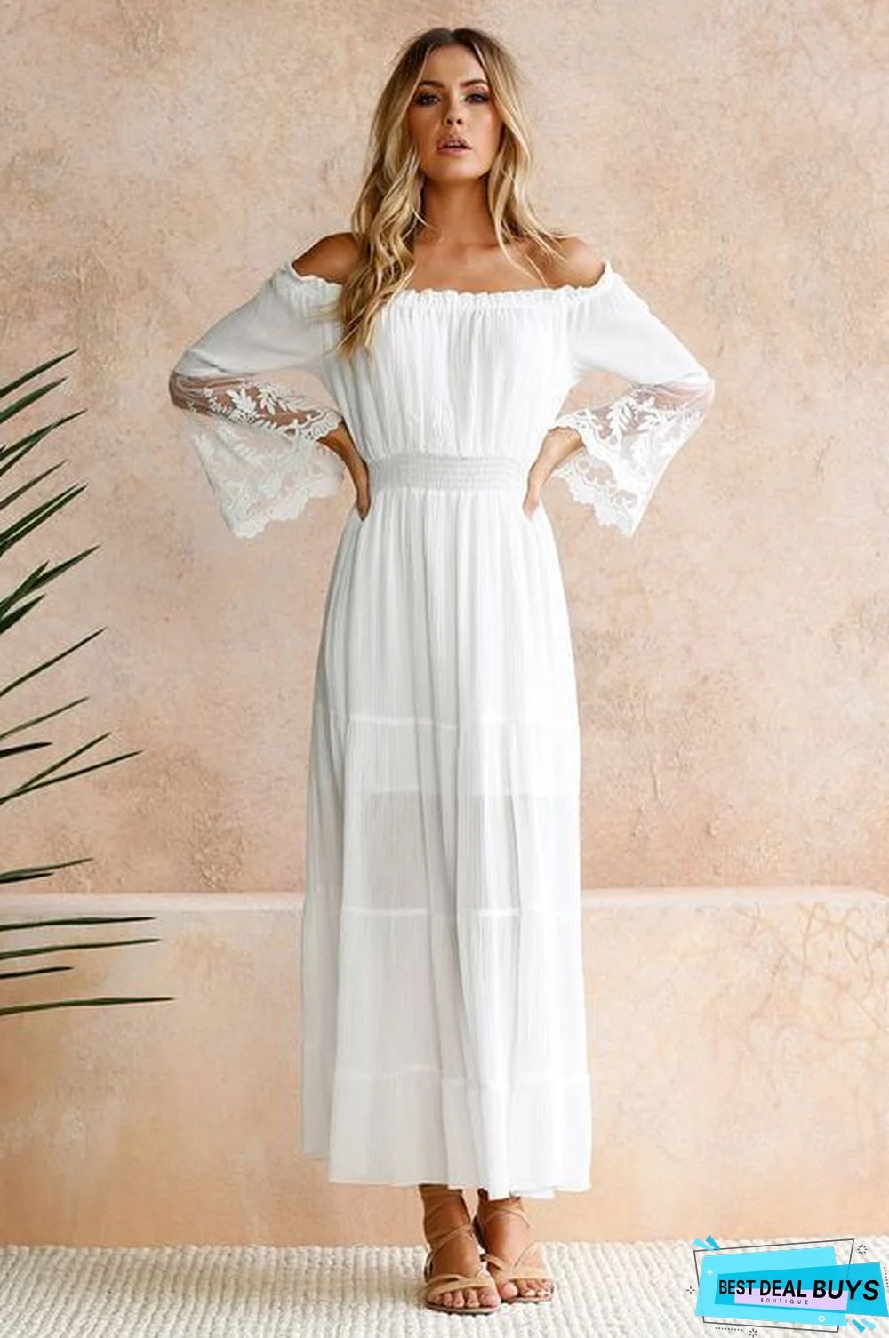 Women's Dress with Straight Neck Lace Teaching Dress White Dresses