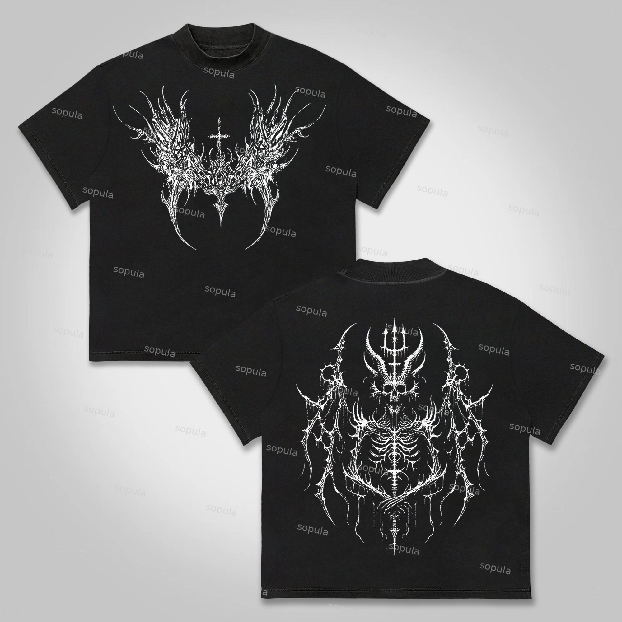 Sopula Vintage Holy Cross Skull Pattern Print Cotton T-Shirt
