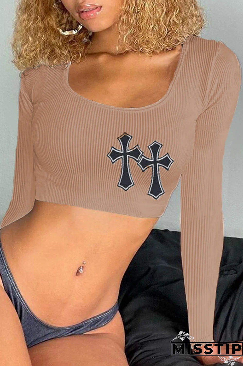 Black Casual Print Patchwork Square Collar Tops