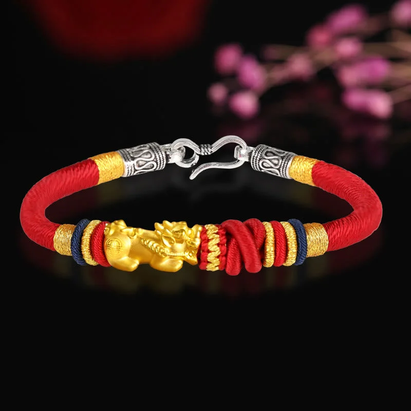 999 Gold PiXiu Om Mani Padme Hum Wealth String Braided Couple Bracelet