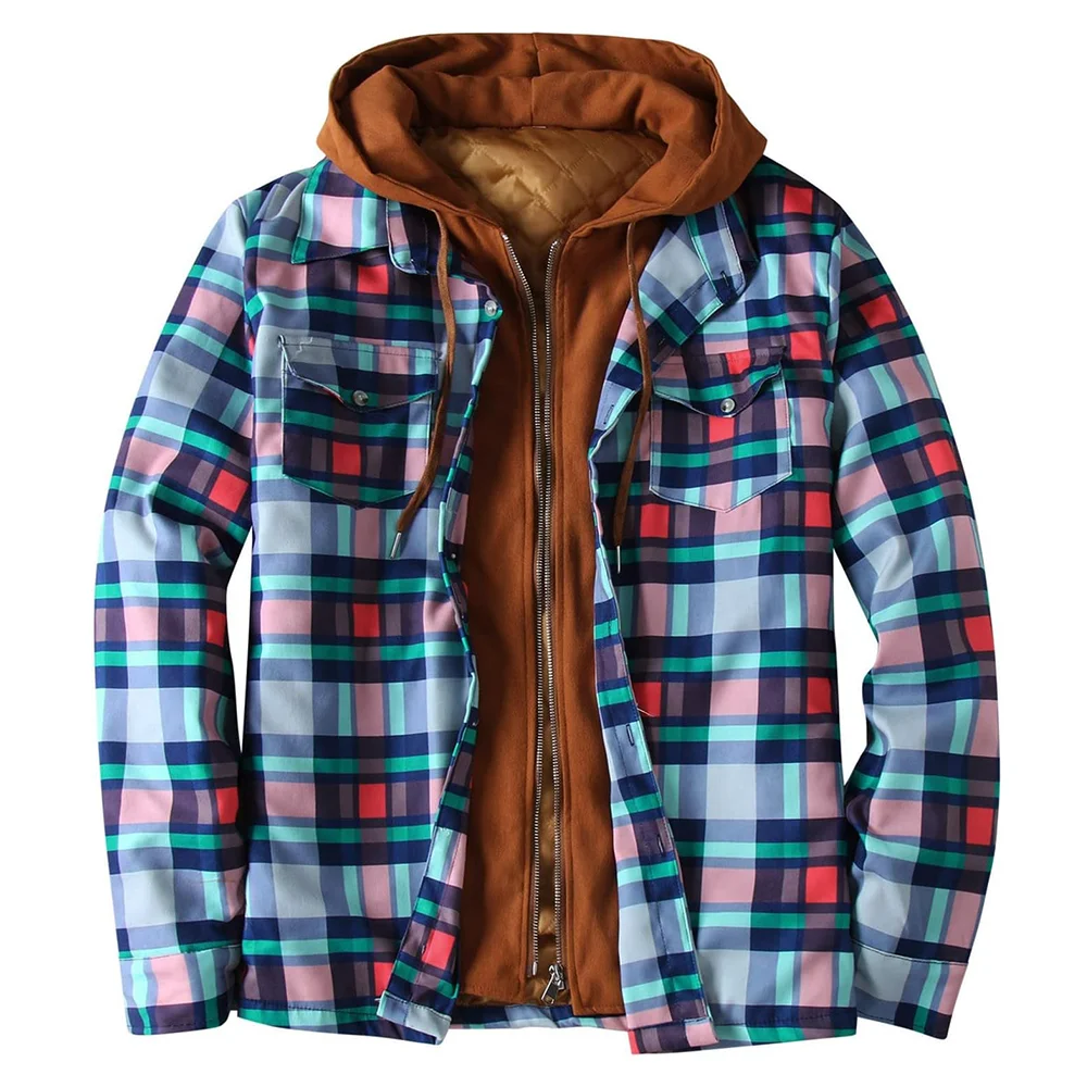 Men's Retro Autumn/Winter Plaid Fleece-Lined Warm Casual Jacket-inspireuse