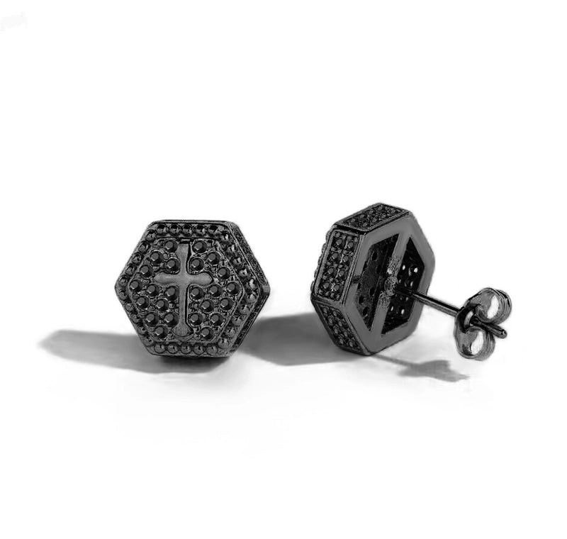 1 Pair Hip-Hop Hexagon Cross Plating Inlay Copper Zircon White Gold Plated Gold Plated Men Studs