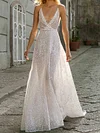 Shining Deep V-Neck Spaghetti-Neck White Maxi Dresses