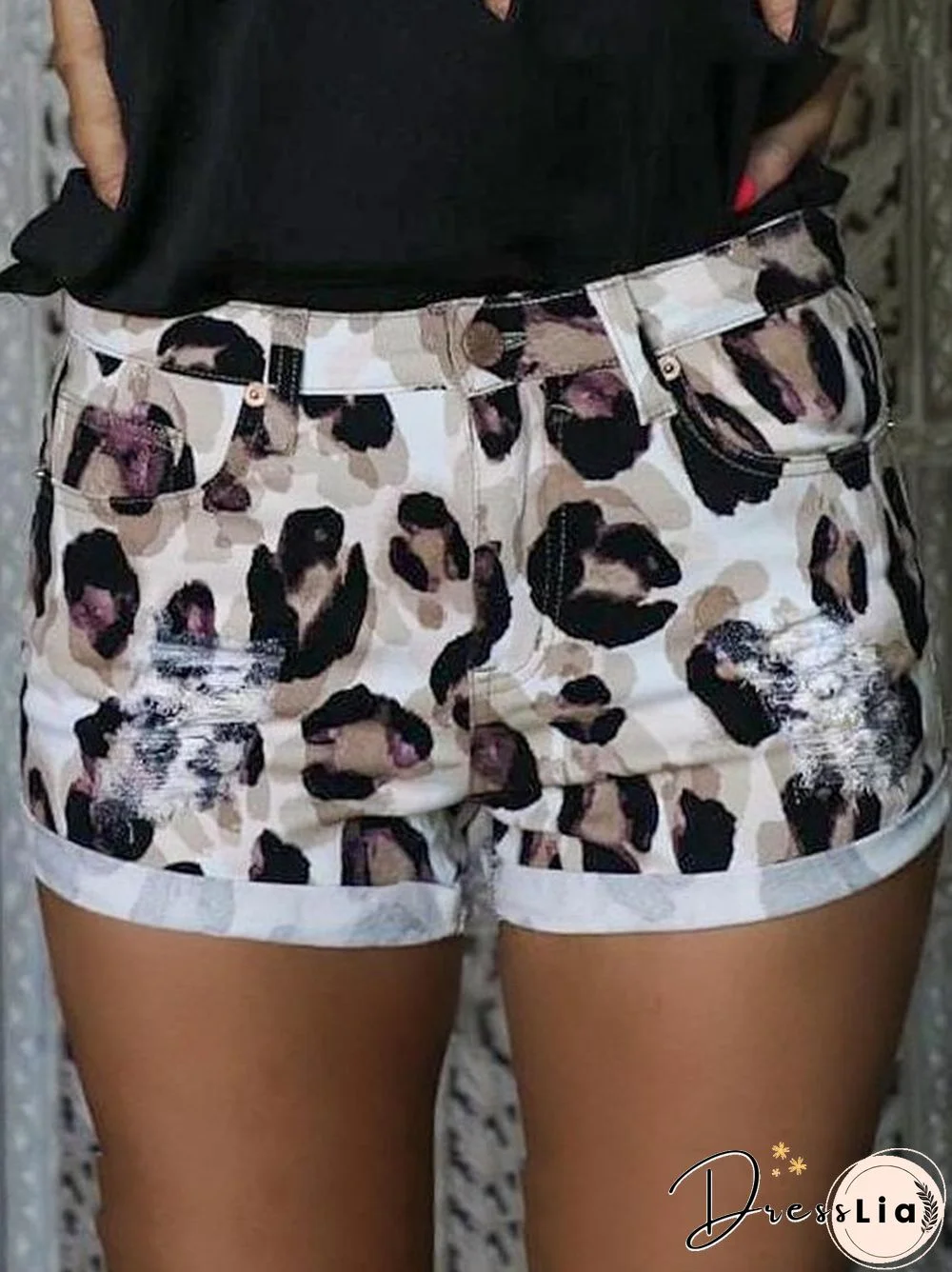 White-Gray Printed Casual Shift Shorts