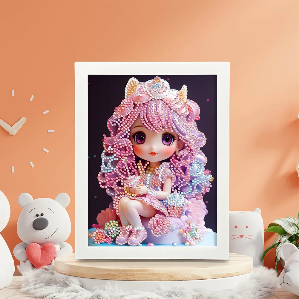 Diamond Painting - Partial Crystal Rhinestone Drill - Cartoon Girl(Canvas|15*20cm)【with Plastic Frame】