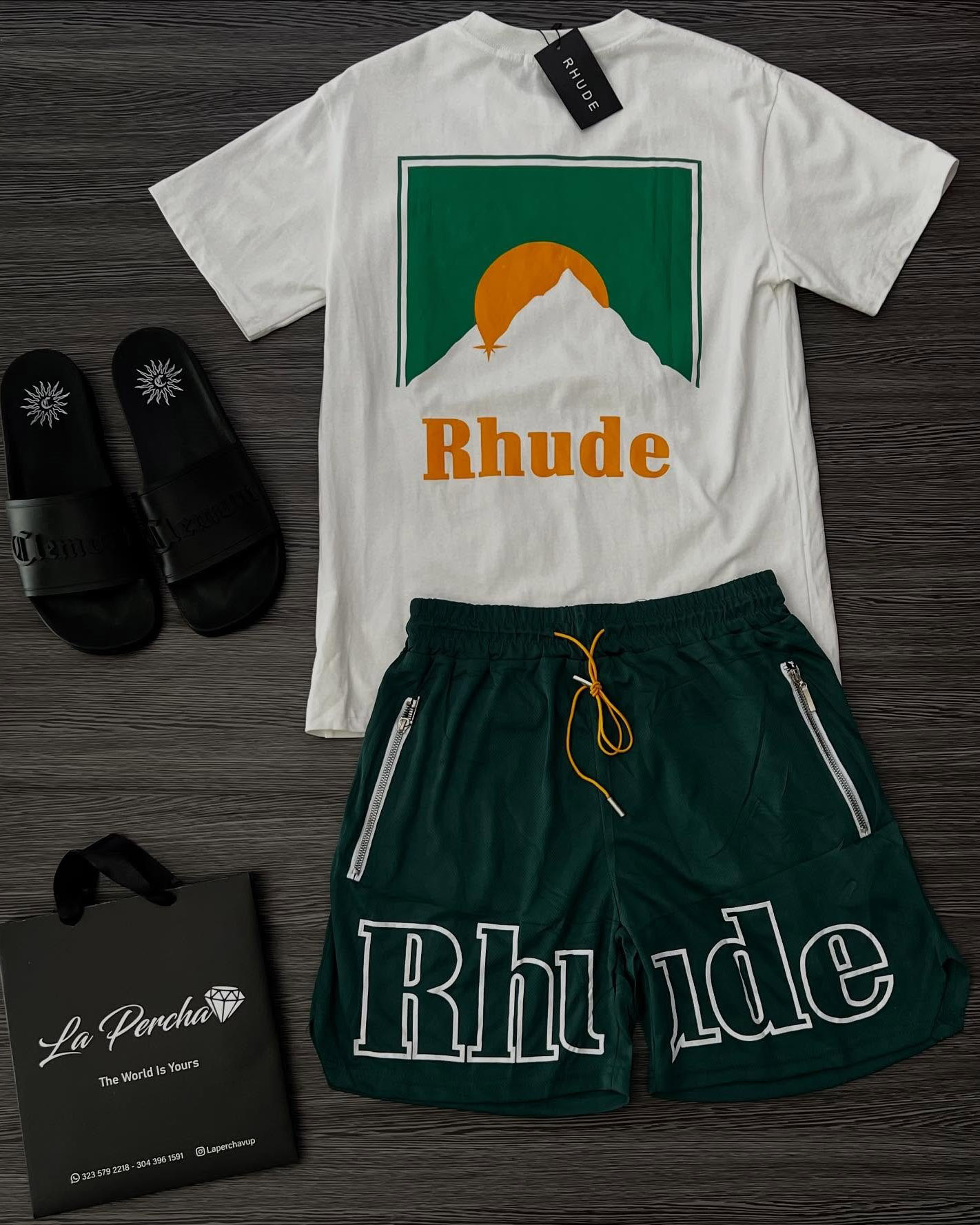 1:1 Higher Version RHUDE Fun Mountain Sun Printed T-Shirt And Shorts Co-Ord