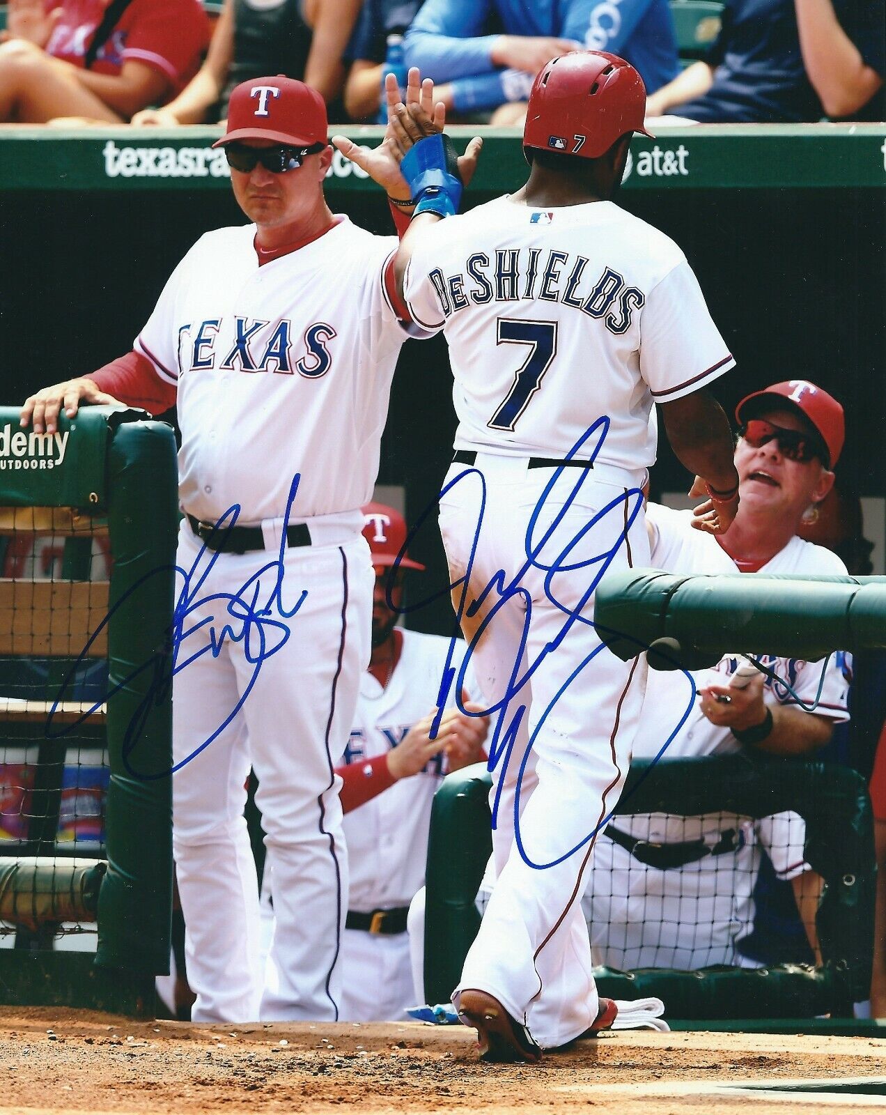 Signed 8x10 JEFF BANISTER & DELINO DESHIELDS Rangers Autographed Photo Poster painting - COA