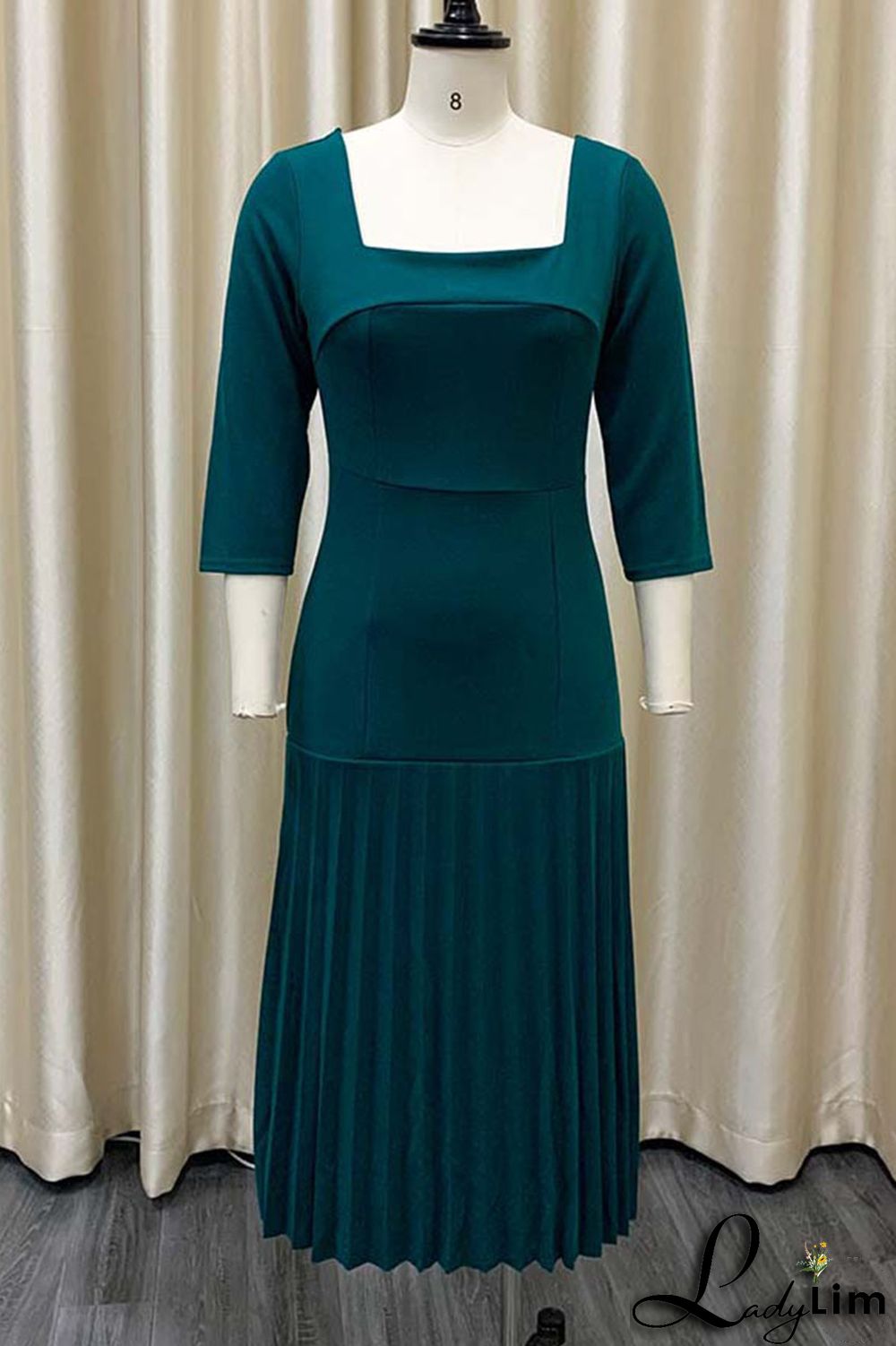 Purple Elegant Solid Patchwork Fold Square Collar Straight Dresses