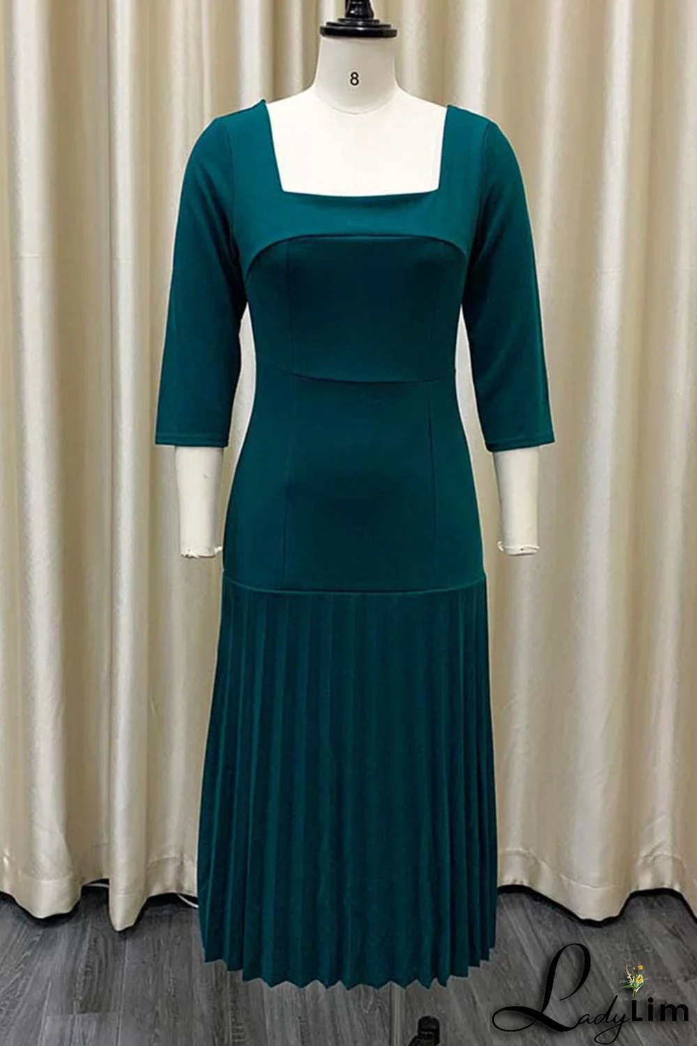 Purple Elegant Solid Patchwork Fold Square Collar Straight Dresses