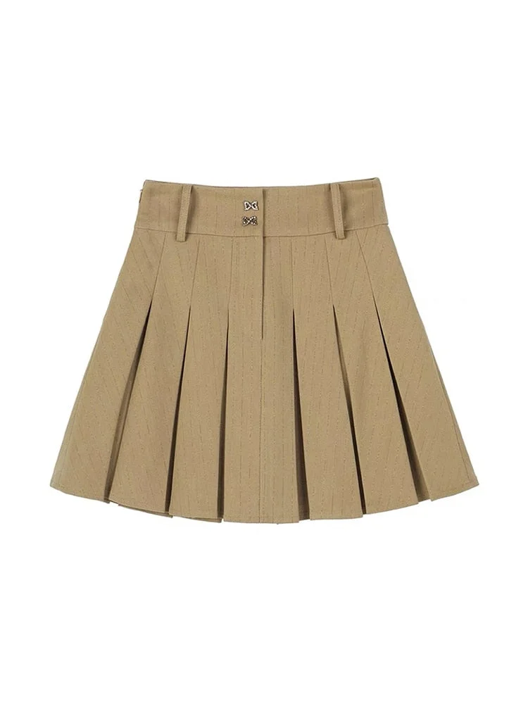 Khaki Tennis Pleated Mini Skirts Woman Casual Solid High Waist All-Match Shorts Skirts Summer Preppy Style Korean Fashion Mujer