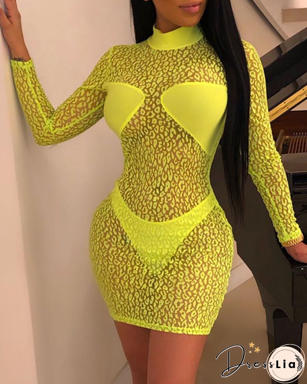 Sheer Leopard Print Bodycon Dress