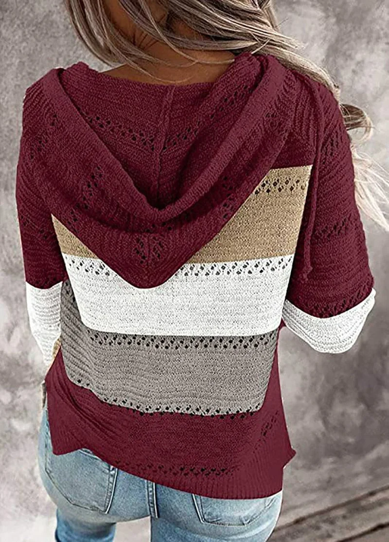 Fitshinling Bohemian Hooded Jumper Sweaters Pullovers Woman Clothes Patchwork Holiday Autumn Winter Pull Vintage Sweater Female