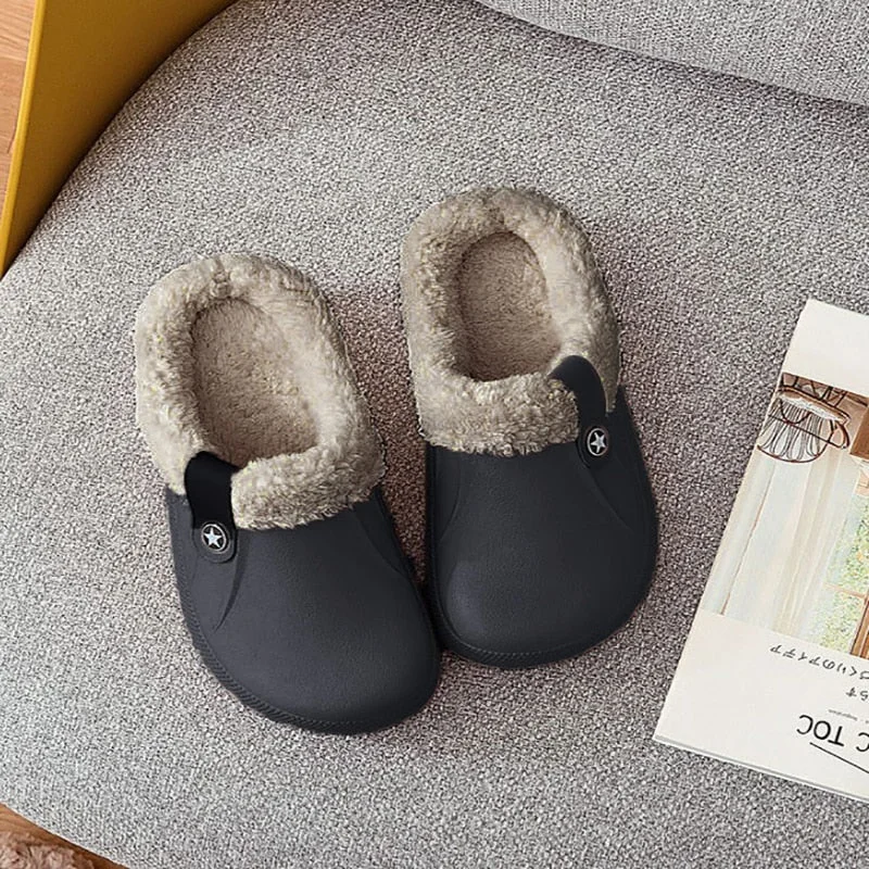 2021 Winter Waterproof Slippers Women Men Winter Shoes Plush Warm Flat Home Shoes Woman Soft Comfort Female Shoes Clogs Slippers