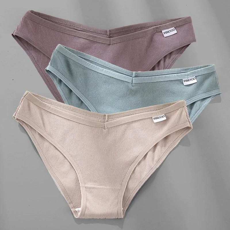 3PCS/Set Women's Panties Cotton Underwear Briefs Female Underpants Lingerie Sexy Low Waist Pantys for Woman 6 Solid Color M-4XL