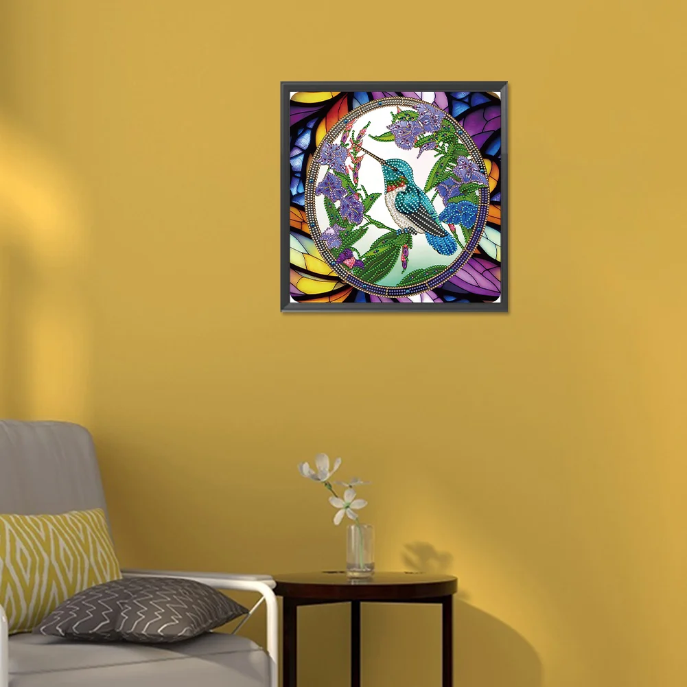 Diamond Painting - Partial Special Shaped Drill - Stained Glass Hummingbird(30*30cm)