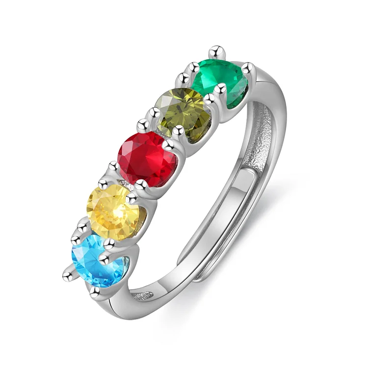 Personalized Women's Ring Customized 5 Birthstones Open Ring Birthday Gift for Women Girls