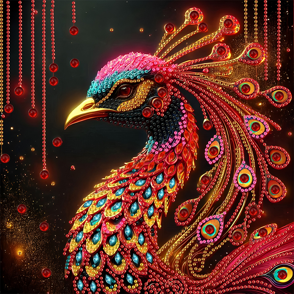 Red Peacock 30*30cm(canvas) special shaped drill diamond painting