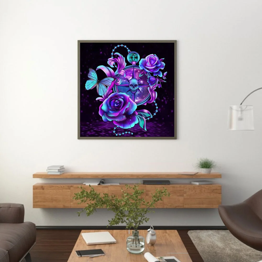 5D DIY Diamond Painting Kits Full Square Drill Skull Purple Rose Mosaic Picture