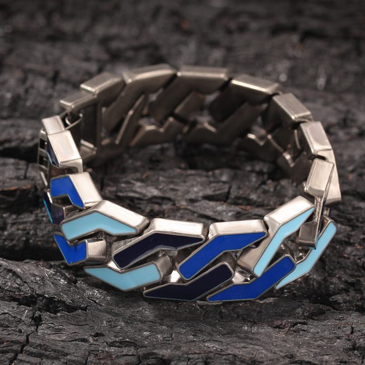 17MM Blue Enamel Cuban Link Men Bracelet 