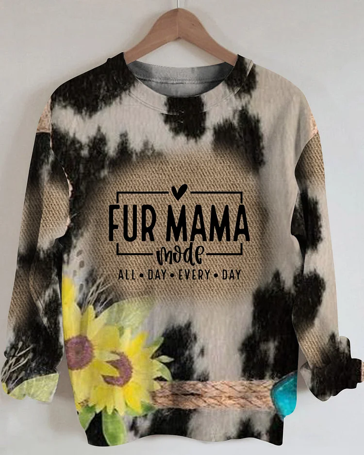 Fur Mama Mode Round Neck Long Sleeve Sweatshirt