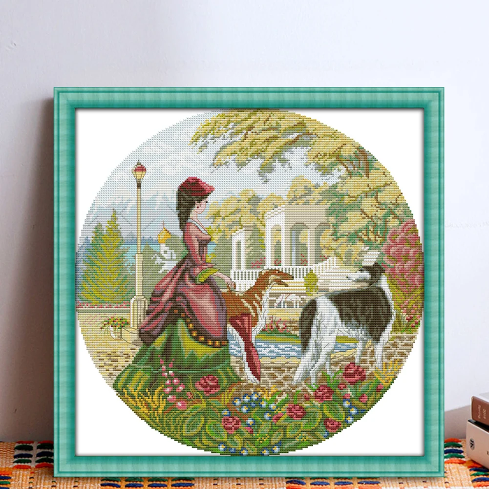 DIY Stamped Cross Stitch 14CT Full Embroidery 44*44cm - Lady And Dog