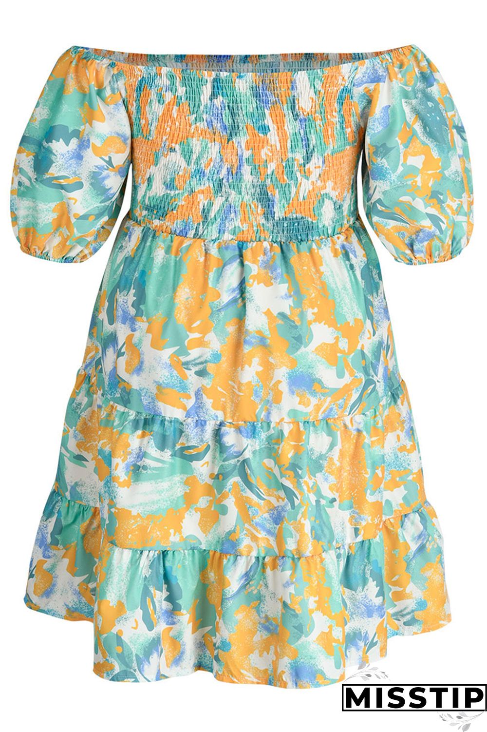 Blue Fashion Casual Plus Size Print Patchwork O Neck Short Sleeve Dress