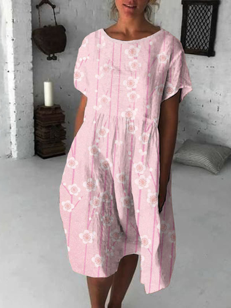 Comstylish Vintage Cherry Blossom Japanese Flowy Midi Dress