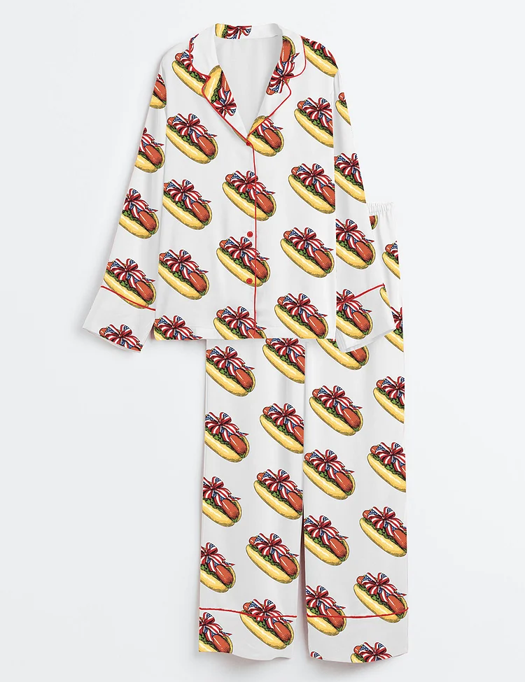 Women&rsquo;s You Look Like The 4th Of July Hot Dog Long Sleeve Satin Pajama Set